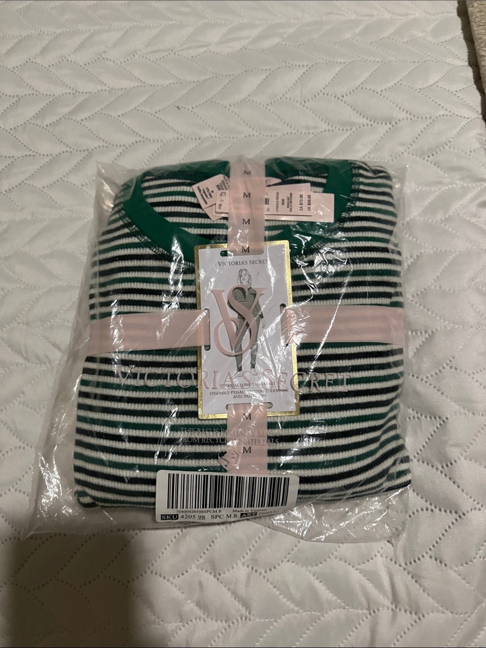 Victoria's Secret Kids Green & White Striped Pajama Top
